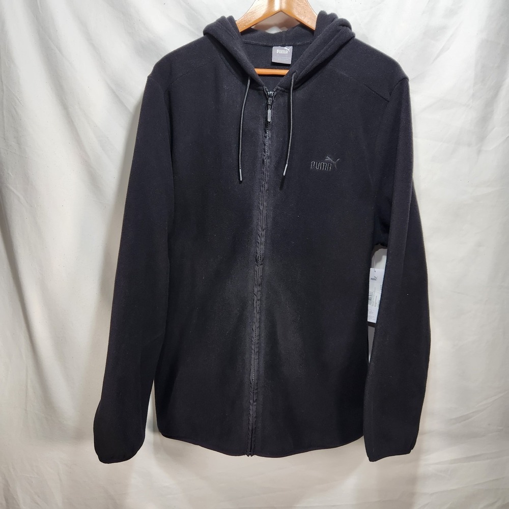 Puma Men's Hooded Fleece Full Zip Jacket Large Black NWT